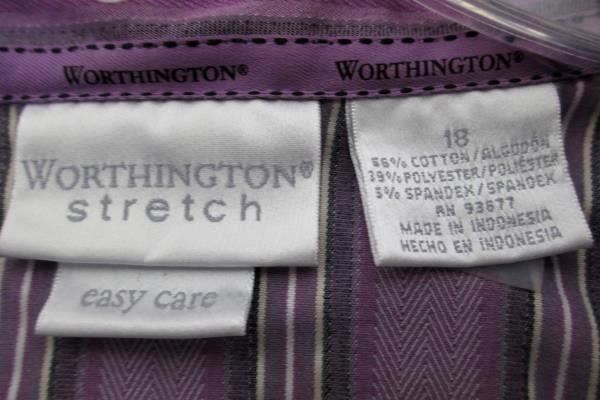 Worthington Stretch Women's Button Down Purple Striped Size 18