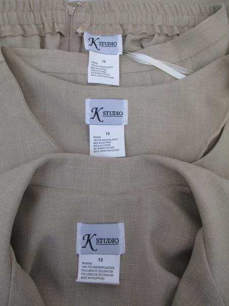 K Studio Size 12 Lot Of 3 Shirt Undershirt Pants Suit Tan Zip Up
