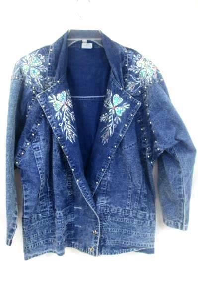 Jean Jacket by Unknown beaded Floral Faded Blue Women's Size M