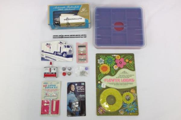 Vintage Lot of Sewing Crafting Accessories Buttonholer Flower Looms Tray Needles