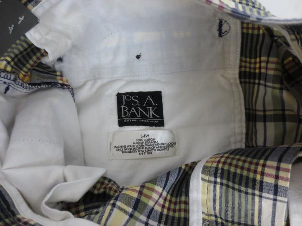Men's JOS A BANK 100% Cotton Plaid Blue Green Checkered Shorts Size 34 NWT