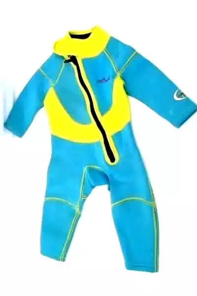 Dive & Sail Wet Suit Light Blue Yellow Black Zipper 2.5 MM Child Unisex Size XS