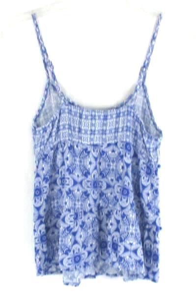 Women's I'm In Love With Derek Sleeveless Blue Floral Print Tank Shirt Size M