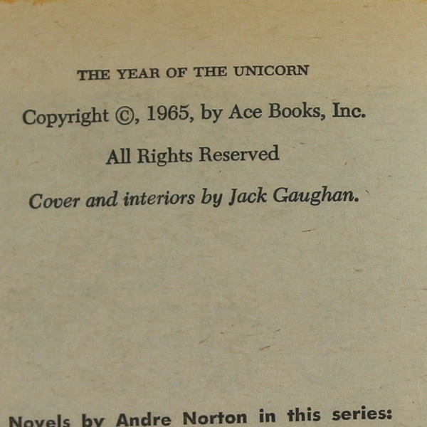Year Of The Unicorn By Andre Norton 1965 Ace Books Paperback Novel