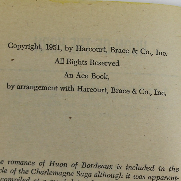 Huon Of The Horn By Andre Norton Copyright 1951 Ace Books Paperback Novel