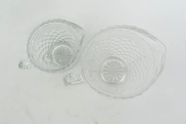 2 Clear Pressed Glass Diamond Pattern Creamer Pitchers