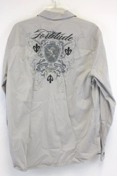 Men's Express Size Large Light Gray Graphic Button Casual Dress Shirt