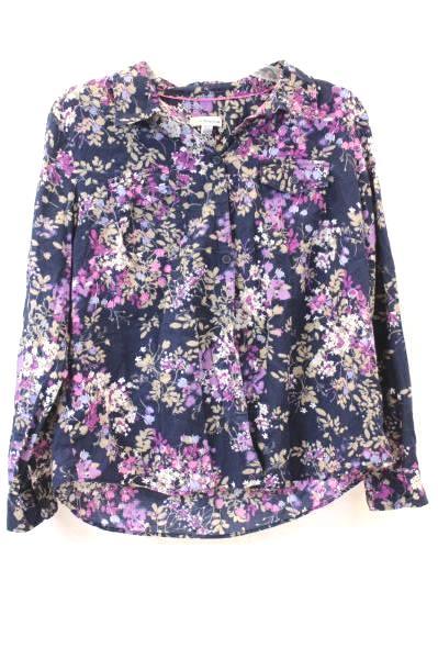 Croft & Barrow Women's Button Up Shirt Dark Blue Floral Long Sleeve Size XLP