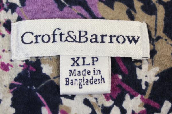 Croft & Barrow Women's Button Up Shirt Dark Blue Floral Long Sleeve Size XLP