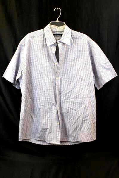 Hathaway Men's Button Up Short Sleeve Dress Shirt Blue Purple Plaid Size Large