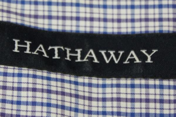Hathaway Men's Button Up Short Sleeve Dress Shirt Blue Purple Plaid Size Large