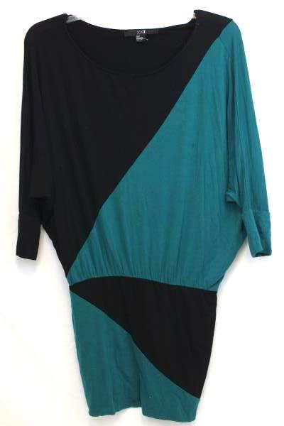 XXI Women's Black Turquoise Design Dress Flare Long Sleeve Size S/P