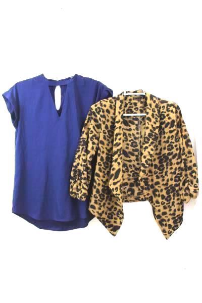 Women's Lot of 2 Waist Jacket & Blouse By Express & Pearl Blue & Cheetah Size S