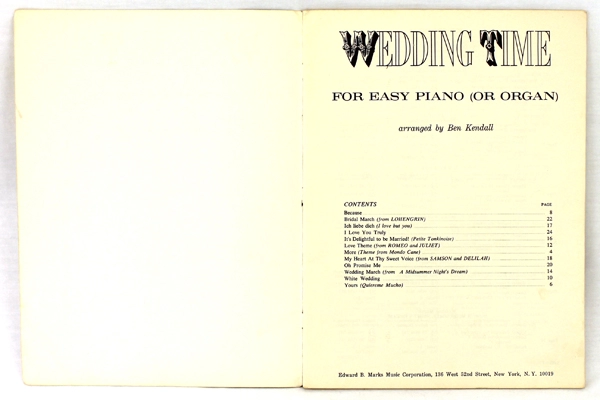 Vintage Piano Song Book Wedding Time by Ben Kendall