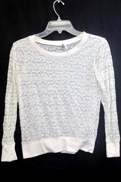 Proof Women's Lace Transparent White Floral Polyester Long Sleeve Size M