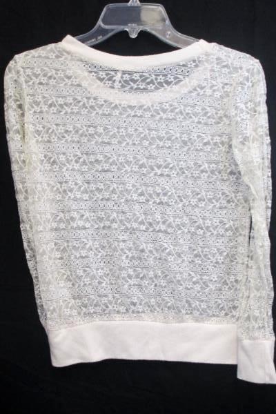 Proof Women's Lace Transparent White Floral Polyester Long Sleeve Size M