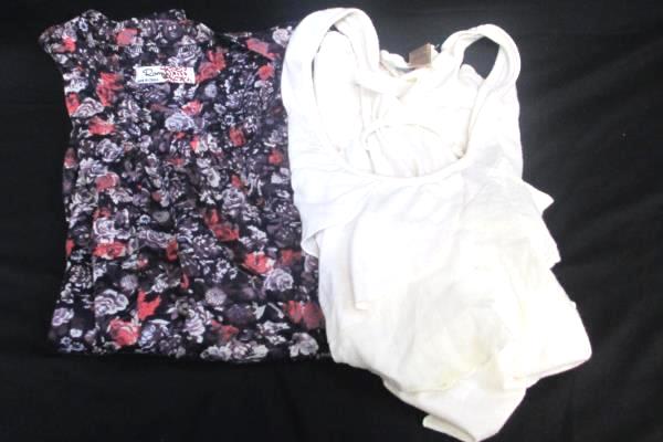 Women's Lot of 2 Blouse Tank Top Eye Shadow Romy Cream Purple Floral Size L