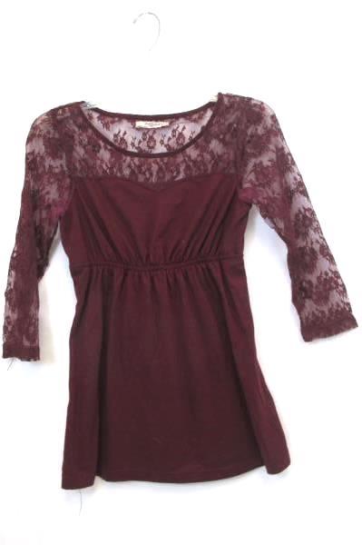 Lot of 2 Romy Women's Tops Blouse Black White Striped Burgundy Lace Size M