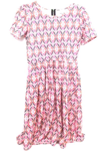 Women's Dress by Lularoe White Pink Black Red Design Short Sleeve Size S