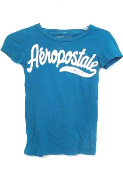 Aeropostale Solid Blue w/ White Writing Women's Size XS T Shirt Top Casual