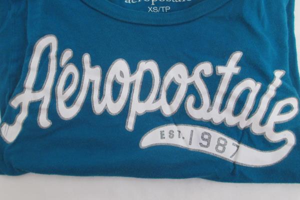 Aeropostale Solid Blue w/ White Writing Women's Size XS T Shirt Top Casual
