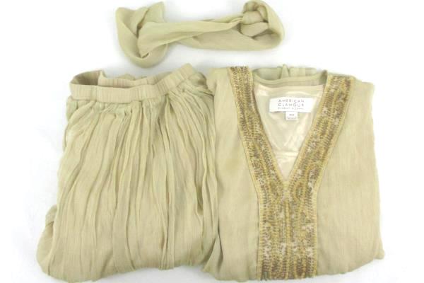 Women's American Glamour Cream Blouse & Skirt 2 Piece Dress Size XS