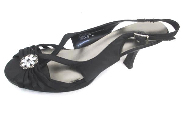 Mossimo High Heel Shoes Black w/ Silver Floral Rhinestone Women's Size 8.5