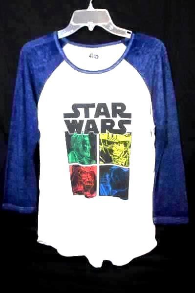 STAR WARS Blue White Long Sleeve T-Shirt Force Awakens Men's Size XL