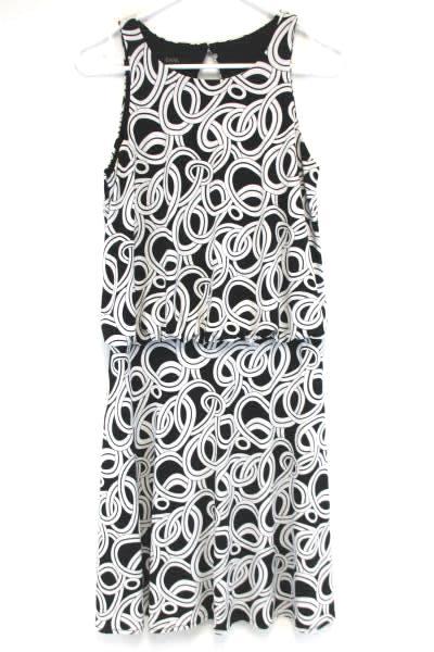 GNW Black White Swirl Keyhole Back Empire Loose Waist Dress Cocktail Size 4