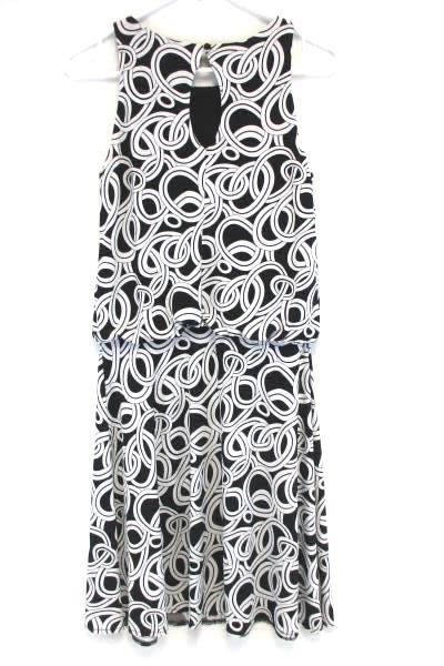 GNW Black White Swirl Keyhole Back Empire Loose Waist Dress Cocktail Size 4