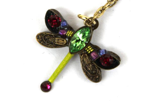 Firefly Brass Jeweled Necklace Dragonfly Design Marked 18" Beautiful Intricate