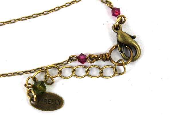 Firefly Brass Jeweled Necklace Dragonfly Design Marked 18" Beautiful Intricate