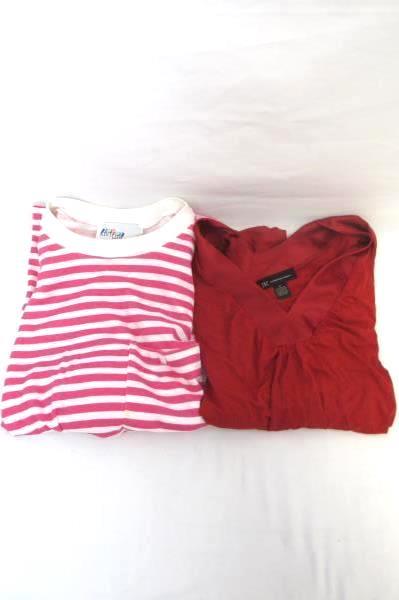 Lot of 2 Women's Tops by Knit Link & I.N.K Red Pink & White Stripes Size Medium