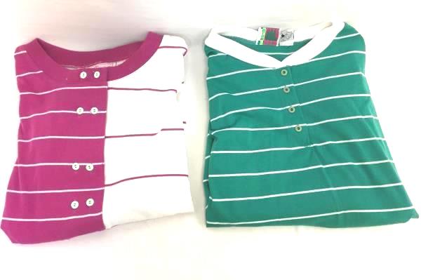 Lot of 2 T-Shirts By Goolagong White Green Pink Stripes Women's Size Large
