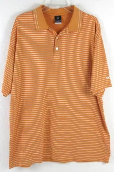 NIKE Golf Polo Dry-Fit Shirt White Orange Striped Short Sleeve Men's Size XL