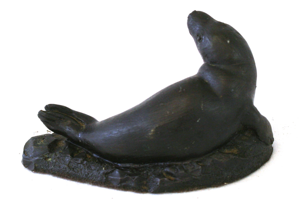 Ceramic Sea Lion Figurine Solid Black 3" Long