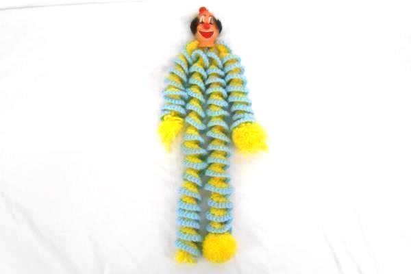 Vintage Hand Knit Clown Doll Knit Legs Arms Plastic Head Granny Made