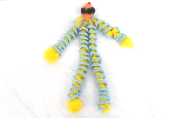 Vintage Hand Knit Clown Doll Knit Legs Arms Plastic Head Granny Made