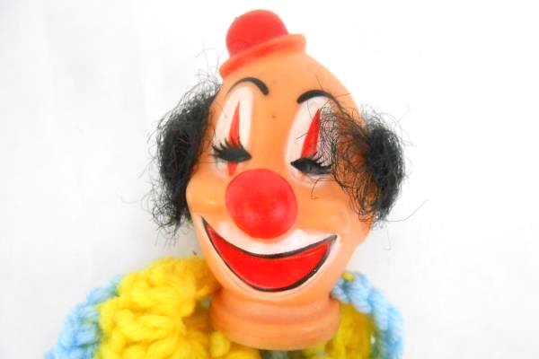 Vintage Hand Knit Clown Doll Knit Legs Arms Plastic Head Granny Made