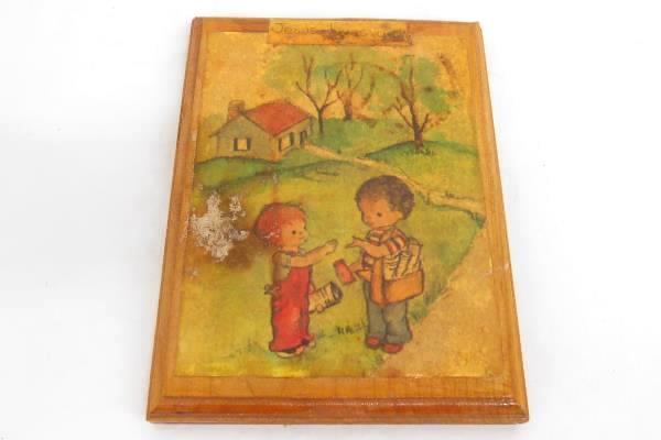 Set of 2 Wood Vintage Antique Children Decoupage Singing Friends Hang Display