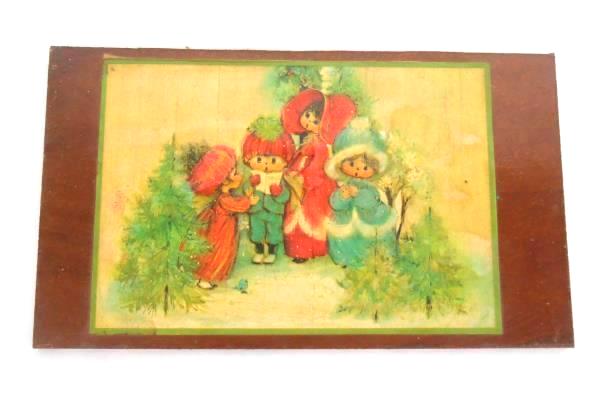 Set of 2 Wood Vintage Antique Children Decoupage Singing Friends Hang Display