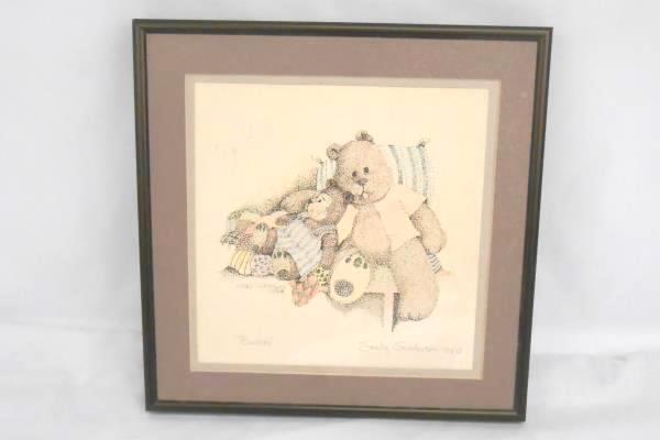 Vintage 1988 Signed Dot Art Teddy Bear "Buddies" Frame Picture Draw Art