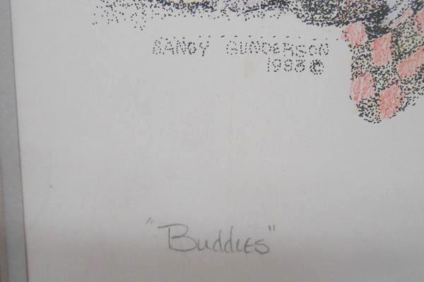 Vintage 1988 Signed Dot Art Teddy Bear "Buddies" Frame Picture Draw Art
