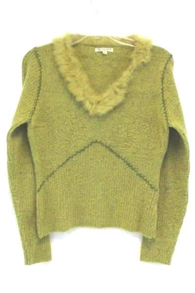 AVALIN Women's Long Sleeve Knit Green Faux Fur V-Neck Sweater Size Small
