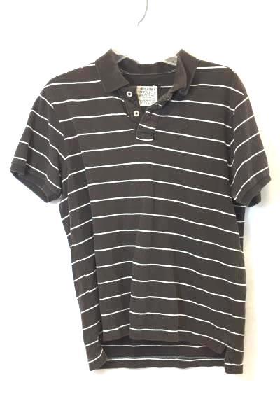 Mossimo Button Up Shirt Collared Brown w/ White Stripes V-Neck Boy's Size Medium