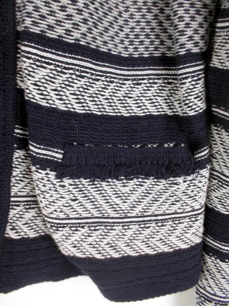 LOFT Navy White Stripe Cotton Jacquard Weave Fringe Cardigan Sweater LARGE ~ NWT