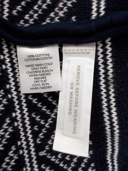 LOFT Navy White Stripe Cotton Jacquard Weave Fringe Cardigan Sweater LARGE ~ NWT