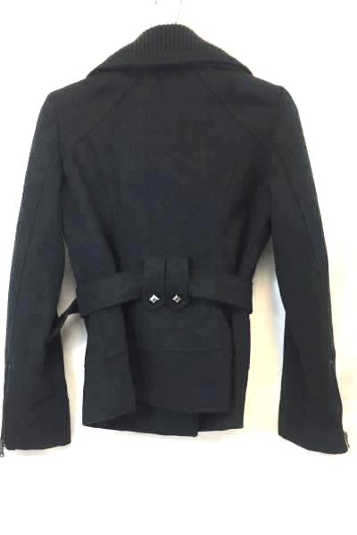 Peacoat Jacket By Guess Solid Dark Gray Belt Buttons 55% Wool Women's S/P