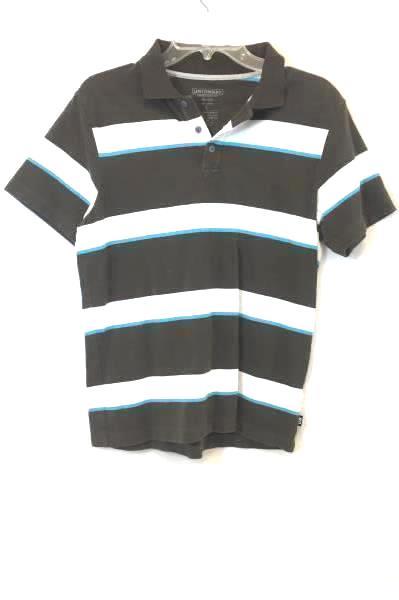 Union Bay Men's Button Up Collar Shirt Brown w/ White Stripes V-Neck Size Small