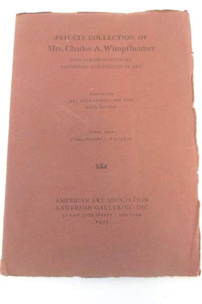 Private Collection Furniture Art Auction Catalog New York 1935